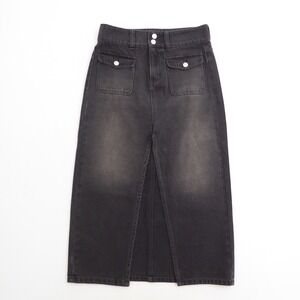 We The Free People Madison Women Skirt Black Denim Front Slit Cargo Pocket 26